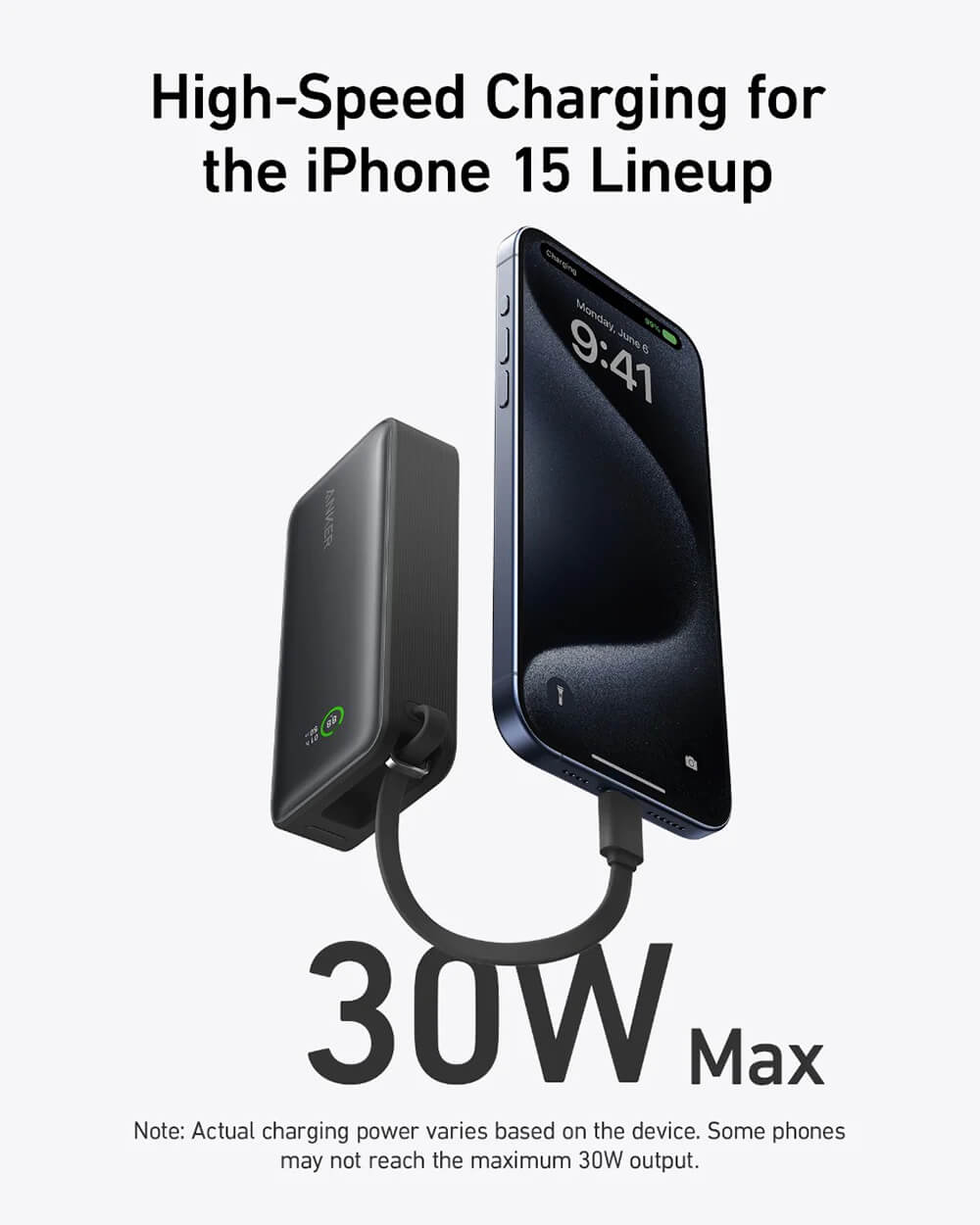 Prijenosna baterija ANKER 545 Nano (10000 mAh, 30 W, ugrađeni USB-C kabel, crni)-1