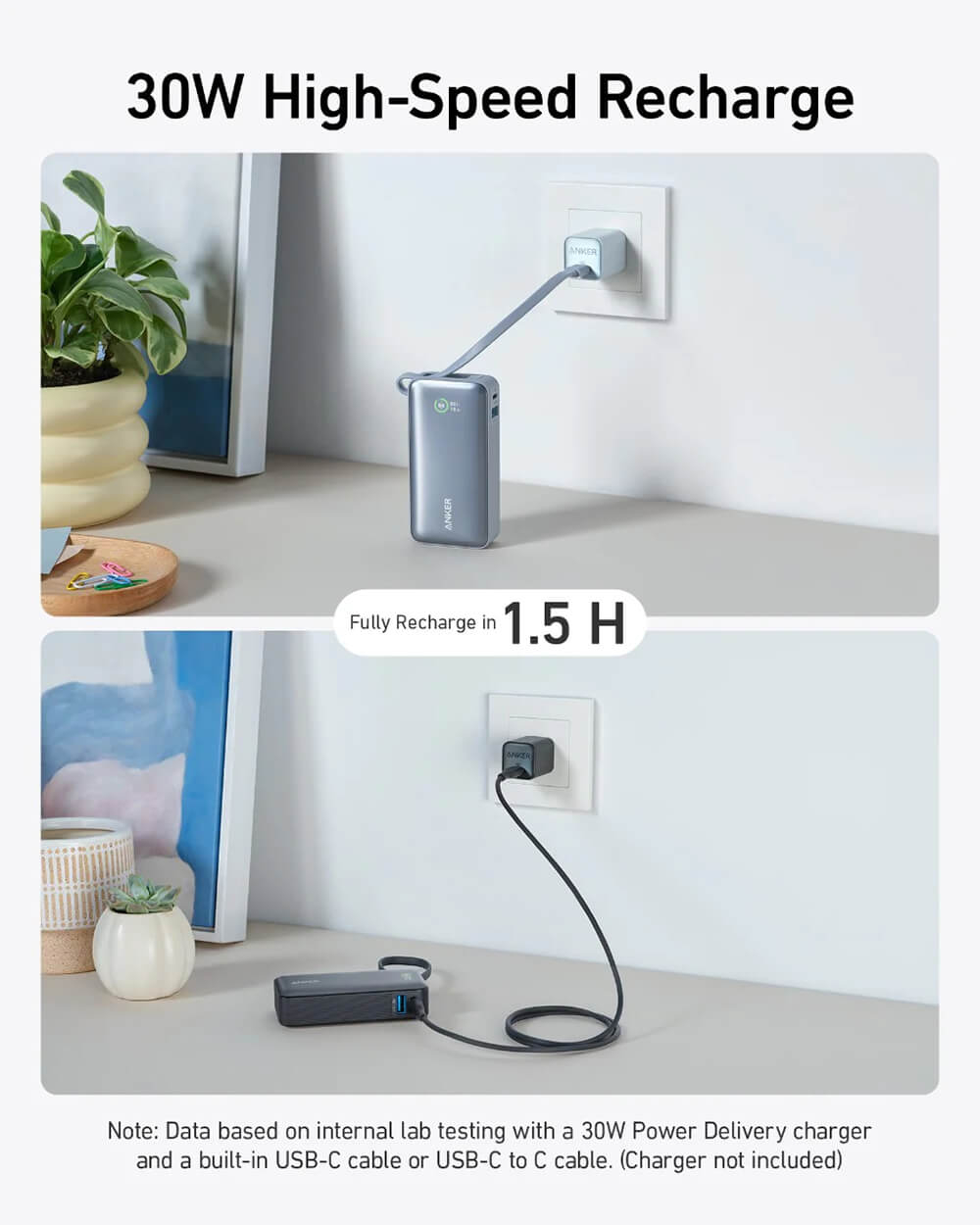 Prijenosna baterija ANKER 545 Nano (10000 mAh, 30 W, ugrađeni USB-C kabel, crni)-4