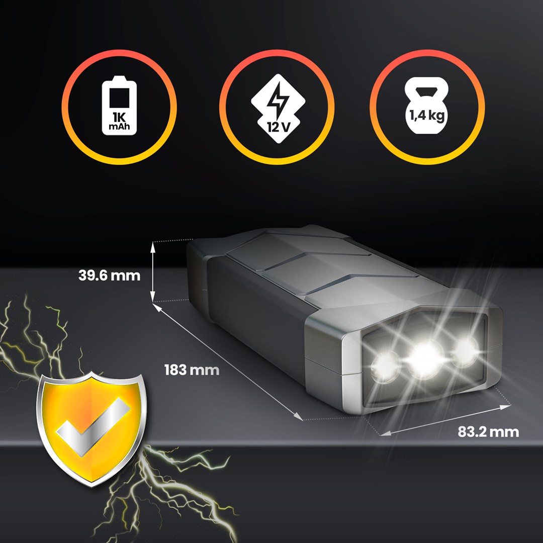 Prijenosna baterija za pokretanje automobila EXTRALINK Jump Max7 (10000mAh, 3x LED svjetiljka, kompas, čekić)-1