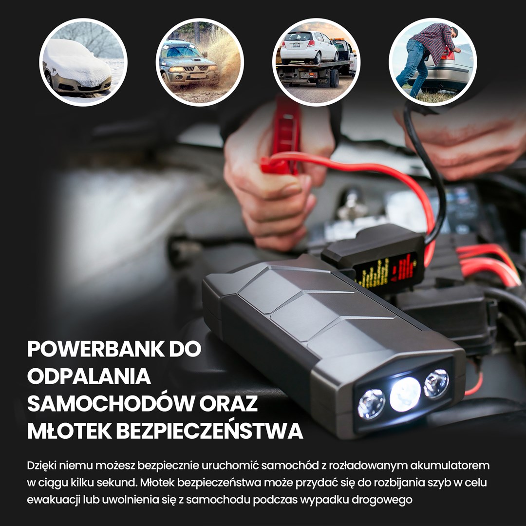Prijenosna baterija za pokretanje automobila EXTRALINK Jump Max7 (10000mAh, 3x LED svjetiljka, kompas, čekić)-20