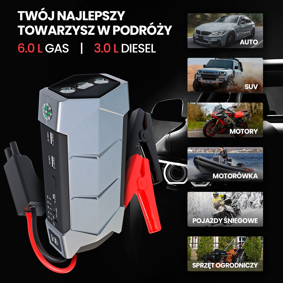 Prijenosna baterija za pokretanje automobila EXTRALINK Jump Max7 (10000mAh, 3x LED svjetiljka, kompas, čekić)-22