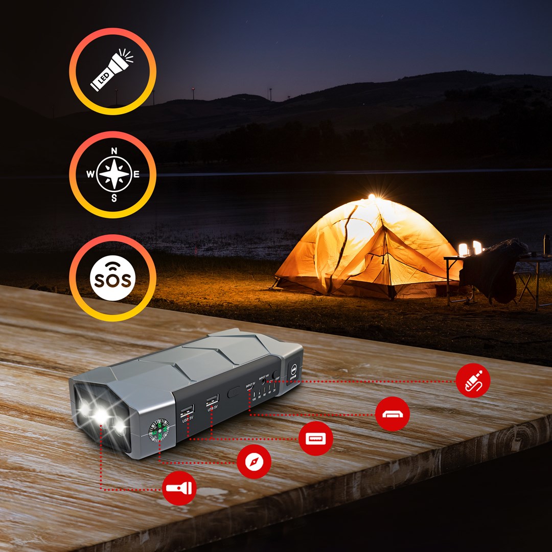 Prijenosna baterija za pokretanje automobila EXTRALINK Jump Max7 (10000mAh, 3x LED svjetiljka, kompas, čekić)-13