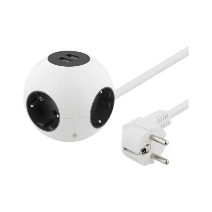 Produžna letva DELTACO Power globe GT-292 (2xUSB-A 2.1A, 4 utičnice, kabel 1.4 m bijeli)-1
