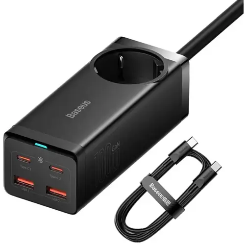 Produžna Utičnica/Kućni Punjač BASEUS GaN3 Pro Desktop 100W, Kabel C-C, Black, PSZM000401