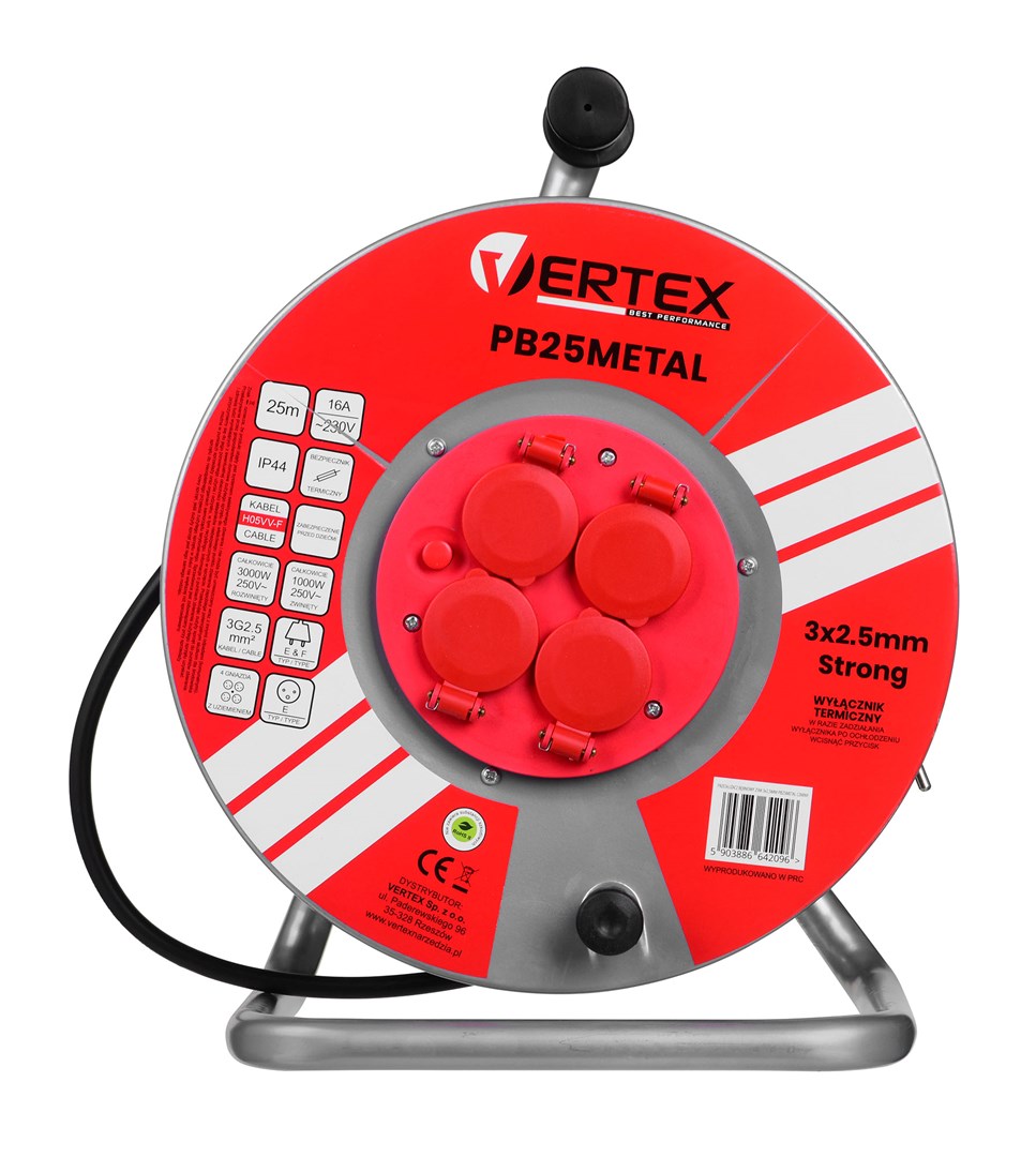 Produžni kabel VERTEX PB25METAL (3x2,5 mm, crna)-1