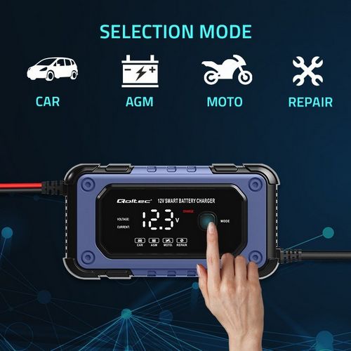 Punjač baterija s funkcijom popravka QOLTEC 52483 (inteligentni mikroprocesorski punjač, 12V, 6A, LED, 4 načina rada)-35