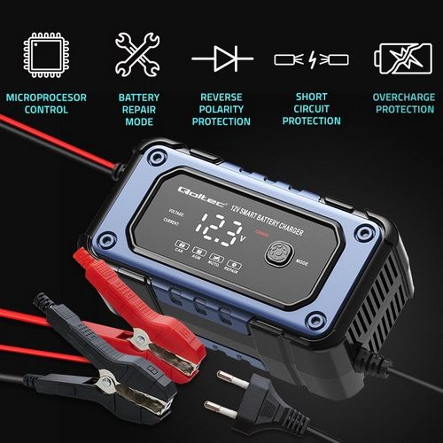 Punjač baterija s funkcijom popravka QOLTEC 52483 (inteligentni mikroprocesorski punjač, 12V, 6A, LED, 4 načina rada)-34