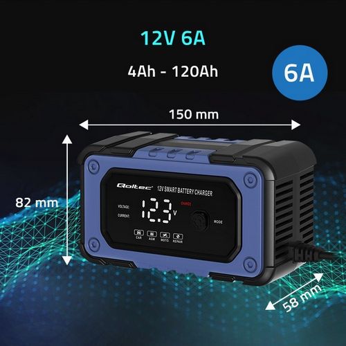 Punjač baterija s funkcijom popravka QOLTEC 52483 (inteligentni mikroprocesorski punjač, 12V, 6A, LED, 4 načina rada)-30