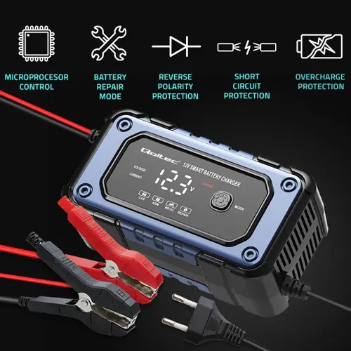 Punjač baterija s funkcijom popravka QOLTEC 52483 (inteligentni mikroprocesorski punjač, 12V, 6A, LED, 4 načina rada)-5