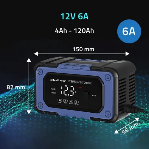 Punjač baterija s funkcijom popravka QOLTEC 52483 (inteligentni mikroprocesorski punjač, 12V, 6A, LED, 4 načina rada)-15
