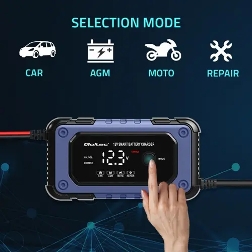 Punjač baterija s funkcijom popravka QOLTEC 52483 (inteligentni mikroprocesorski punjač, 12V, 6A, LED, 4 načina rada)-4