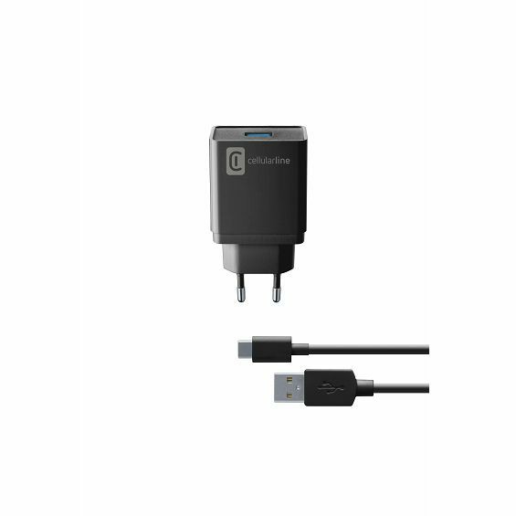 Punjač CELLULARLINE, 12W, 1xUSB-C, USB-A/ USB-C kabel crni-2