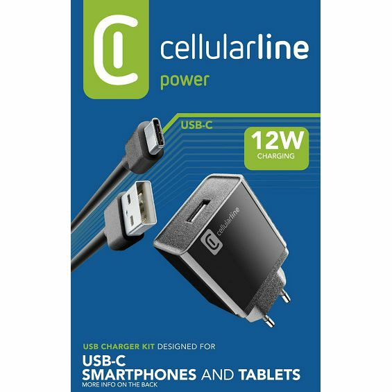 Punjač CELLULARLINE, 12W, 1xUSB-C, USB-A/ USB-C kabel crni-4