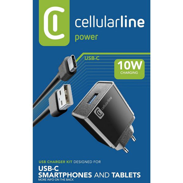 Punjač CELLULARLINE, 12W, 1xUSB-C, USB-A/ USB-C kabel crni-1