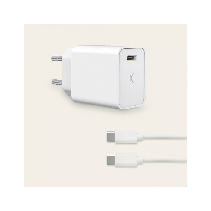 Zidni punjač KSIX USB-C 20W PD + USB-C na USB-C kabel bijeli