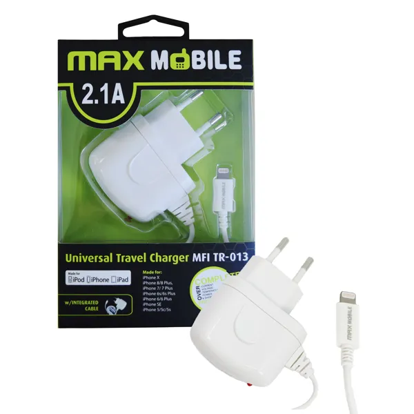 Punjač MAXMOBILE IPHONE 5/6/7/8/X/11/12/13 TR-013 2.1A MFI Apple bijeli-0