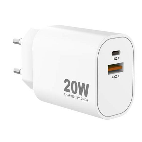 Punjač SINOX PRO Mobility (USB-A+USB-C 20W) bijeli-0