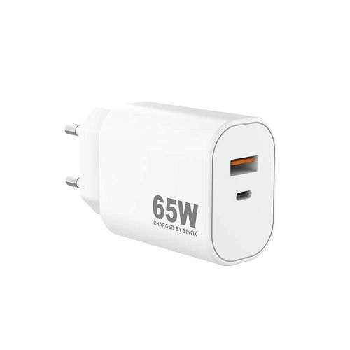 Punjač SINOX PRO, USB-A+USB-C, PD65W bijeli-0
