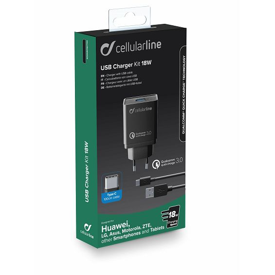 Kućni punjač za mobitel s kablom CELLULARLINE USB C 3A / 18W crni-3