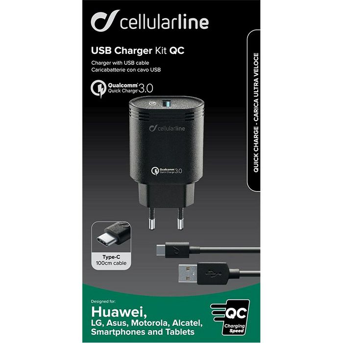 Kućni punjač za mobitel s kablom CELLULARLINE USB C 3A / 18W crni-0
