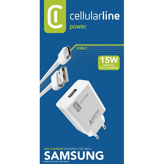 Kućni punjač za mobitel s kablom CELLULARLINE USB TYPE-C SAMSUNG 2A/15W bijeli-3
