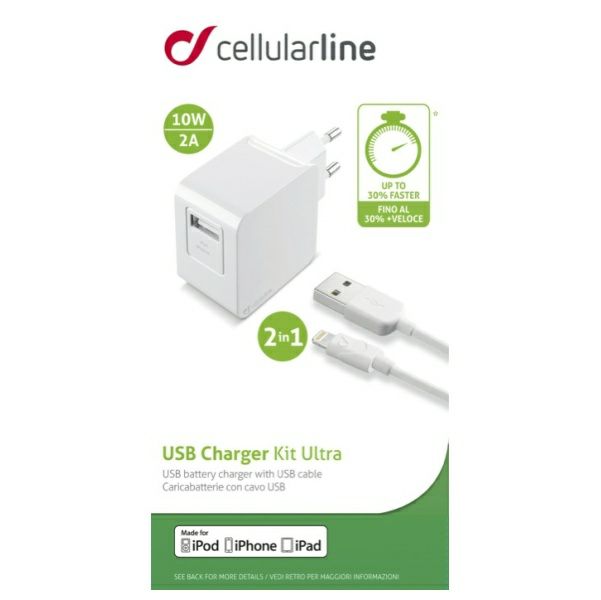 Kućni punjač za mobitel s kablom CELLULARLINE 5V 2A, iPhone lightning bijeli