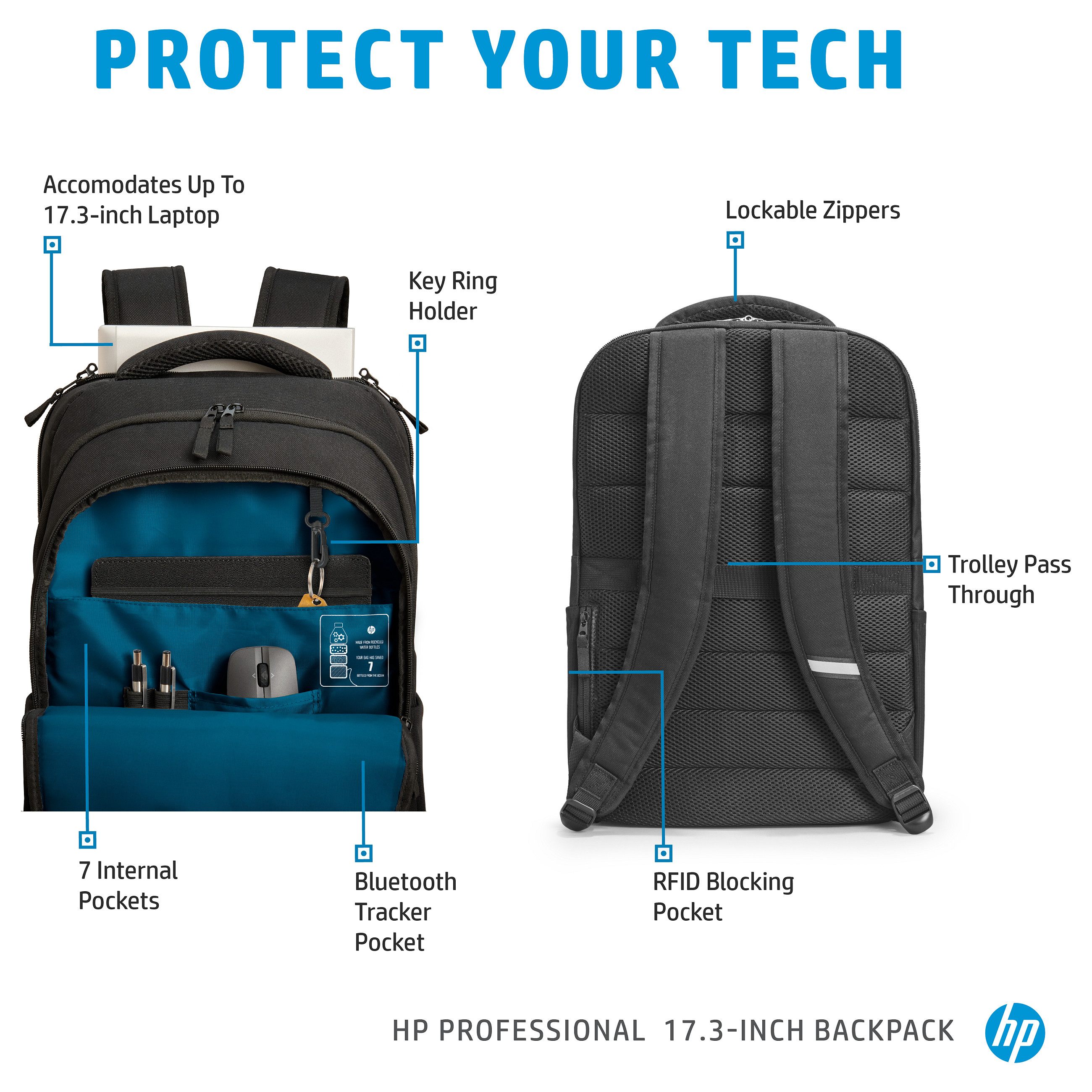 Ruksak za prijenosno računalo HEWLETT PACKARD Professional 17.3-inch (crna, za 17.3 prijenosna računala)-14
