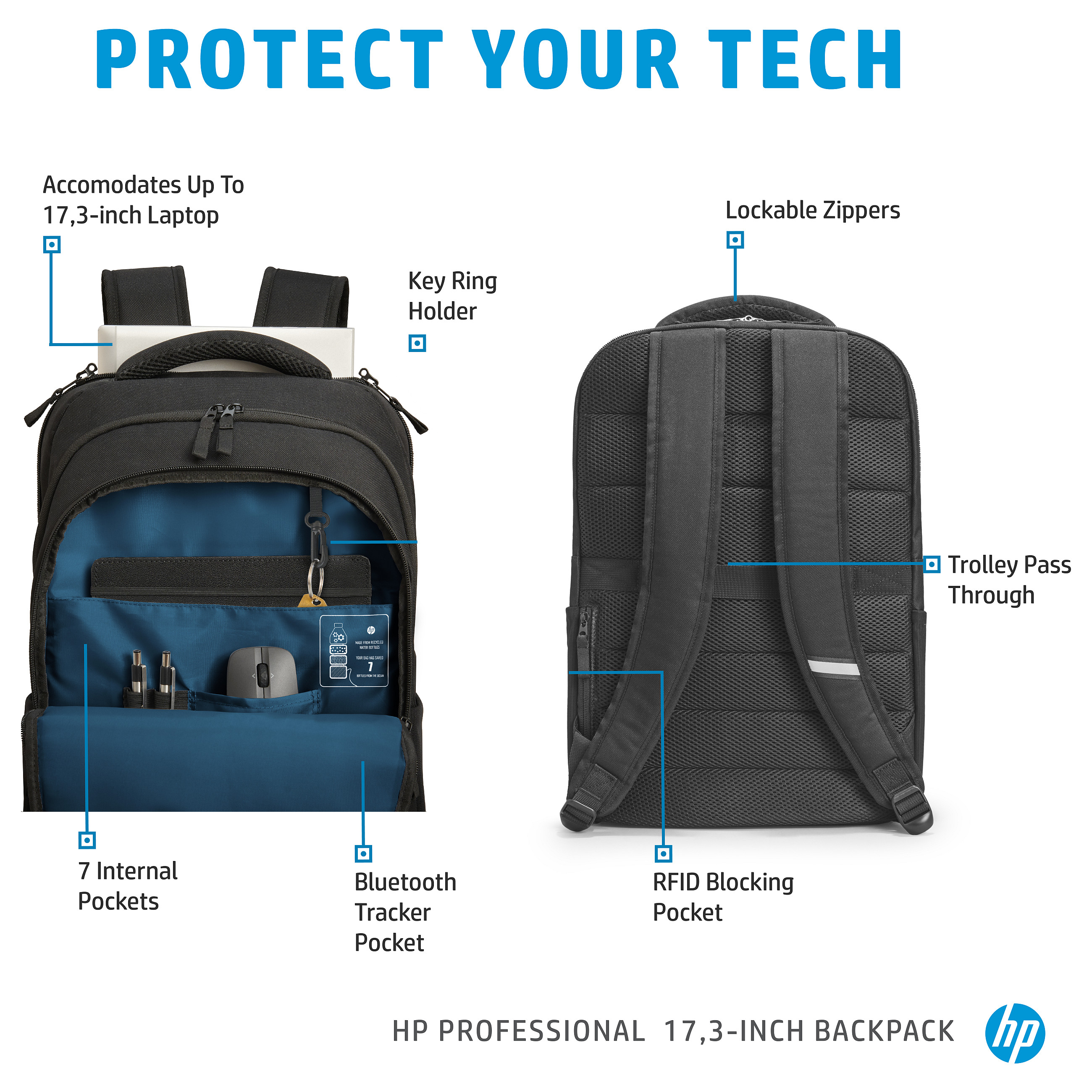 Ruksak za prijenosno računalo HEWLETT PACKARD Professional 17.3-inch (crna, za 17.3 prijenosna računala)-11