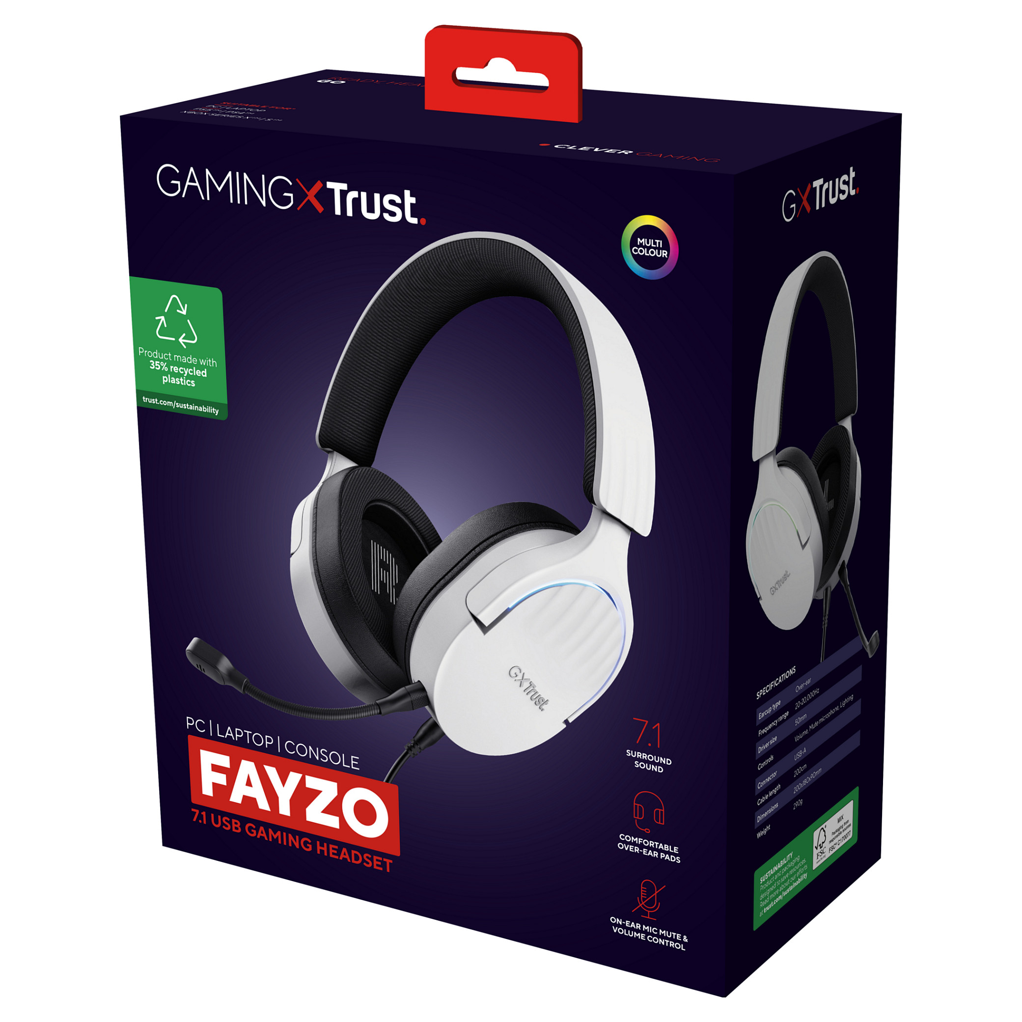 Slušalice TRUST FAYZO, GXT490, RGB, 7.1, bijele-11