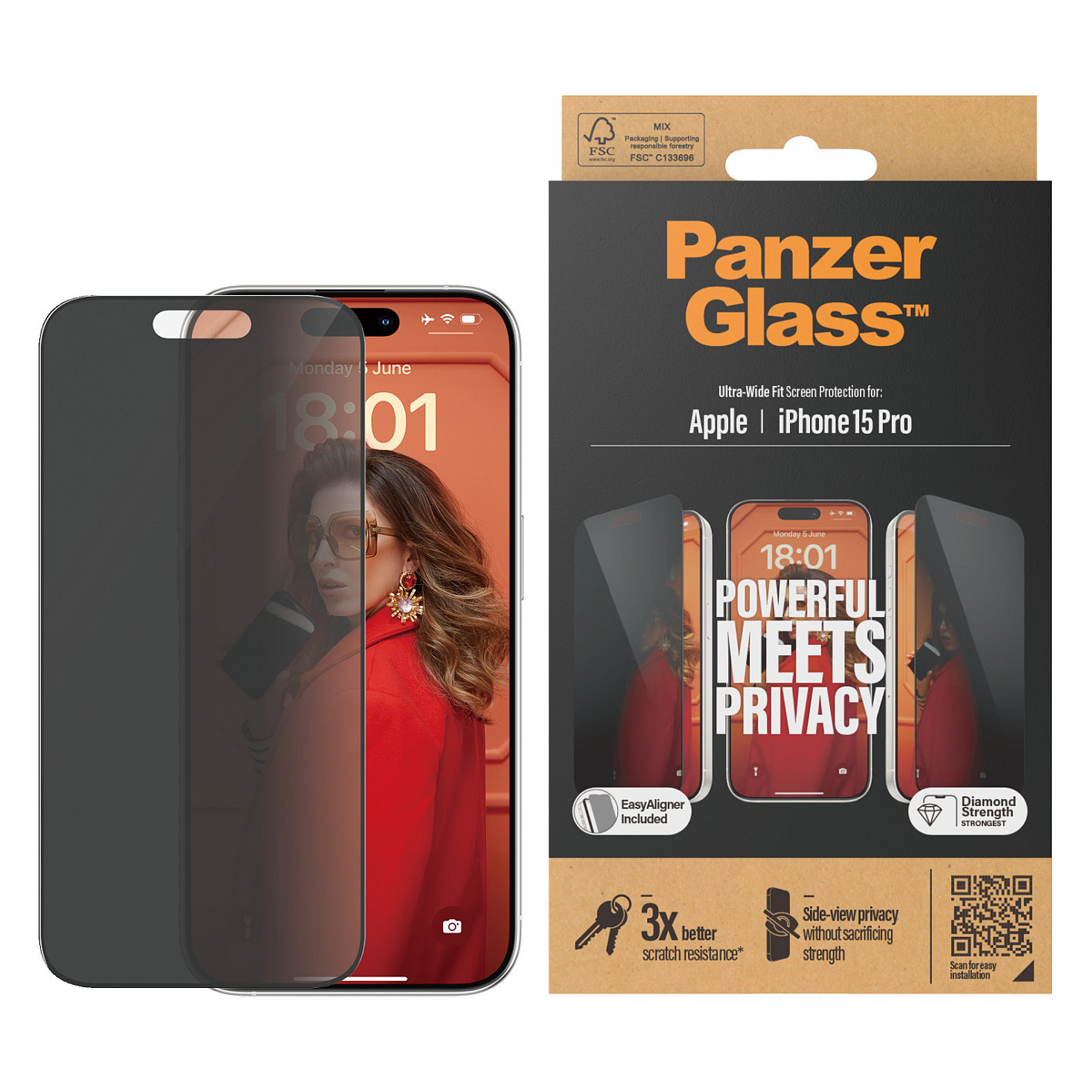 Staklo zaštitno PANZERGLASS za iPhone 15 Pro Ultra Wide Fit Privacy-5