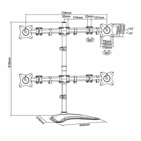Stolni stalak za monitor SBOX LCD-F048 (13-32", nagib ± 45°, okret 180°, 4 monitora)-1