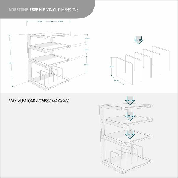 Stalak za HI-FI komponente NORSTONE ESSE HI-FI VINYL crni 570 mm-2