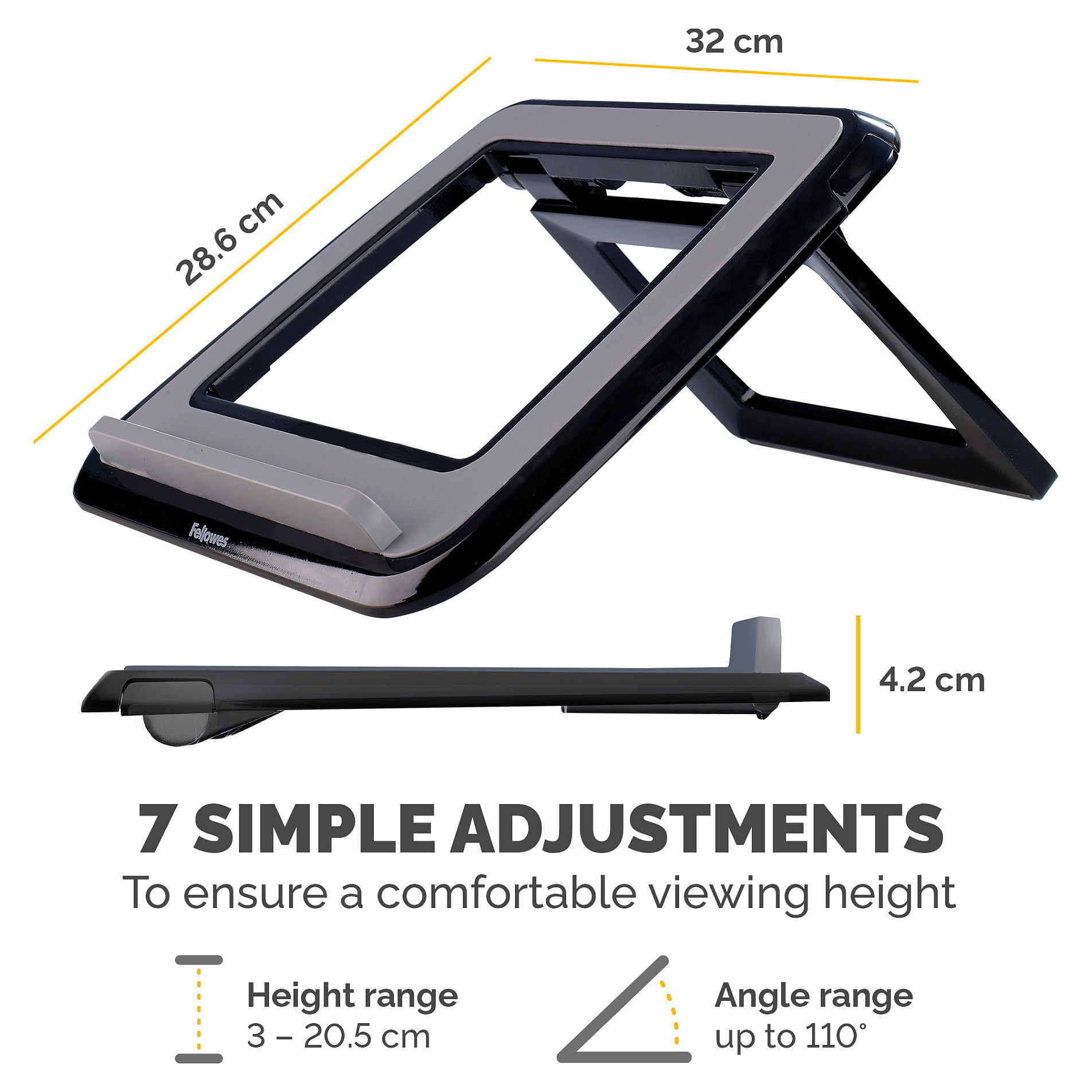 Stalak za Laptop FELLOWES I-Spire Quick Lift (Podesiv na 7 visina, Maksimalna veličina monitora 17", Maksimalna težina 4KG, Crna)-3