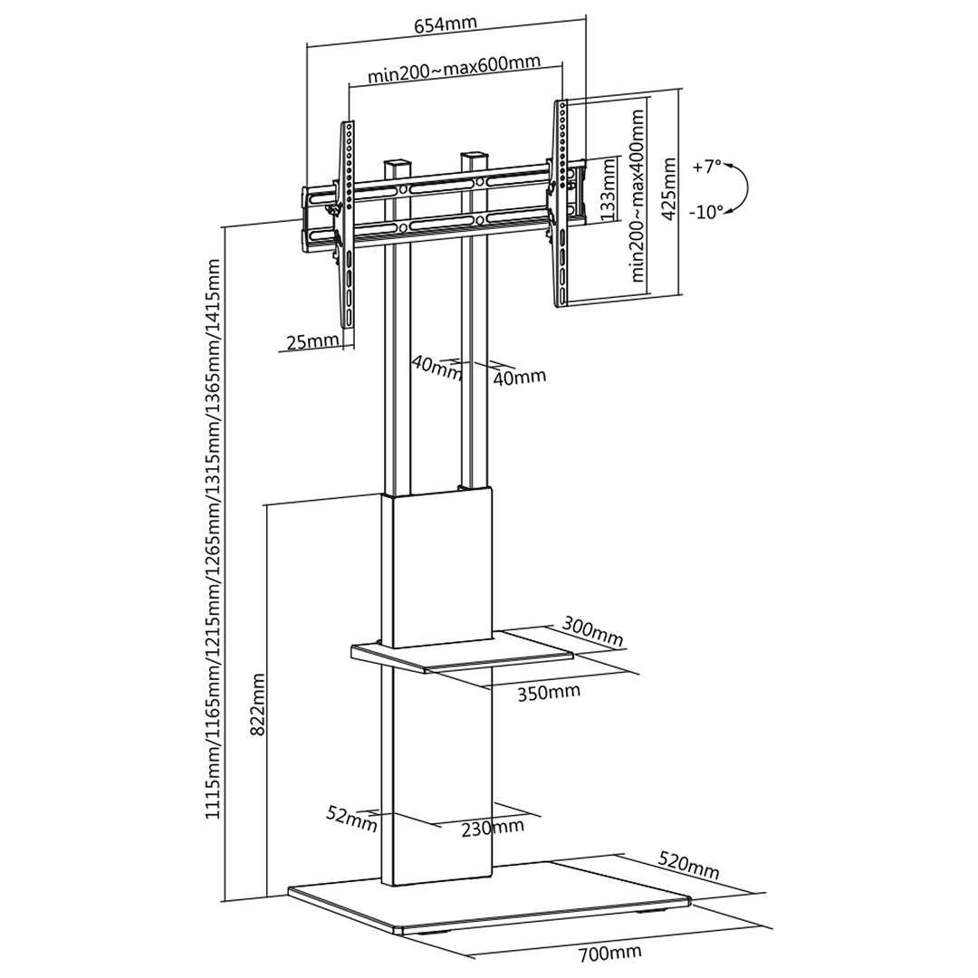 Stalak za TV MACLEAN MC-865 Professional Modern (s policom, za 37" - 70" ekrane, max teret 40kg, max VESA 600x400, podesiva visina)-2