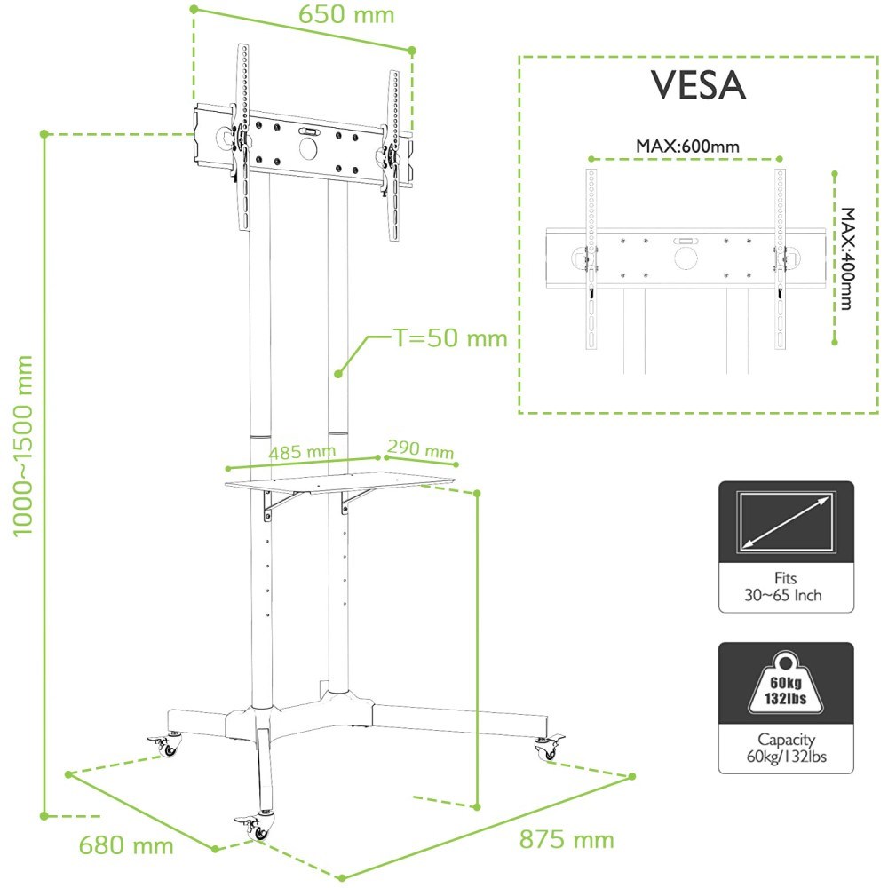 Stalak za TV TECHLY ICA-TR6 (s policom, za LCD / LED / Plasma, 30-65")-2