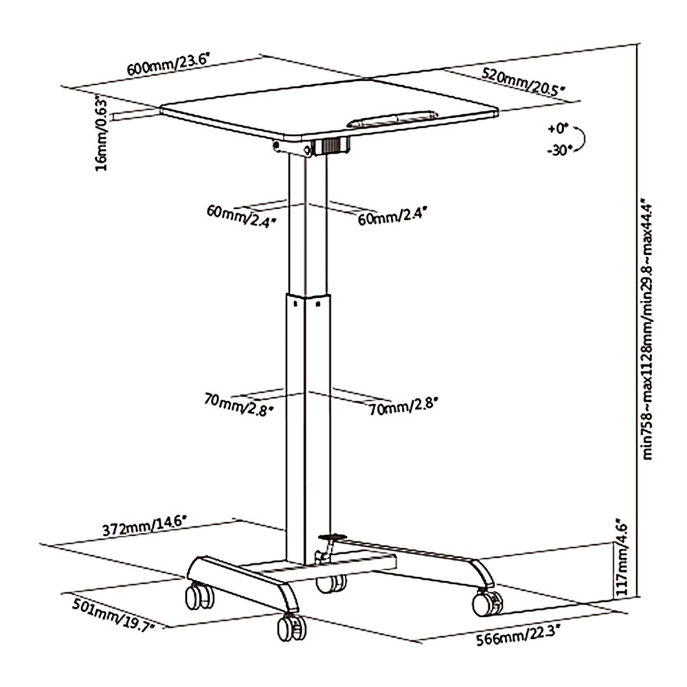 Maclean Laptop Table, Height Adjustable, for Standing Up Work, Max Height 113cm, MC-892B-3