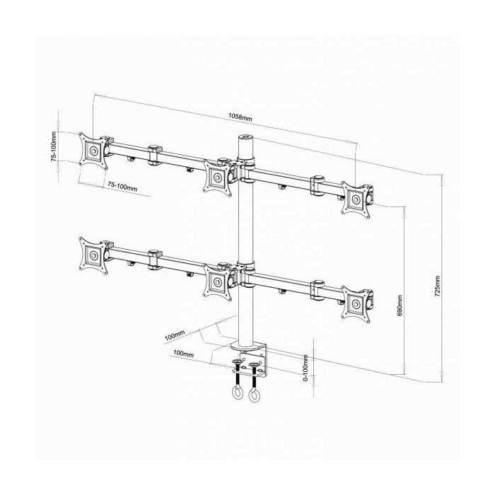 Stolni stalak za monitor SBOX LCD-352/6 (13-24", nagib ± 90°, okret ± 90°, rotacija ±180°, 6 monitora)-1