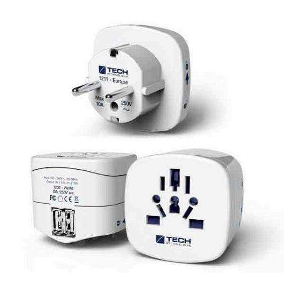 Strujni adapter TRAVEL BLUE, World To EU+USB 956 bijeli