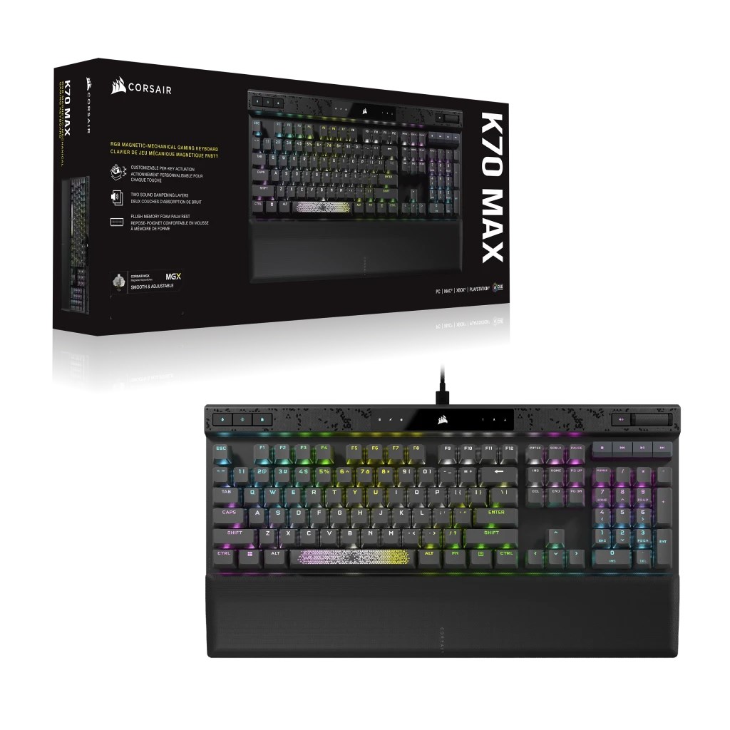 Tipkovnica gaming CORSAIR K70 MAX RGB (Magnetno-mehanička, MGX prekidači, RGB LED svjetlo, Žičana, Crna)-4