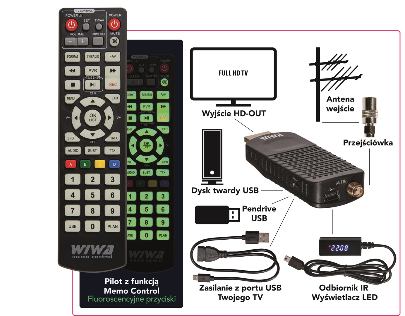 Tuner DVB-T/T2 WIWA H.265 MINI LED-6