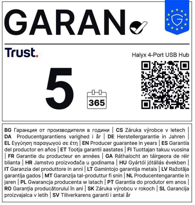 USB Hub TRUST Halyx 24947, 1xUSB-A/ 4xUSB-A (5 godina jamstva)-1