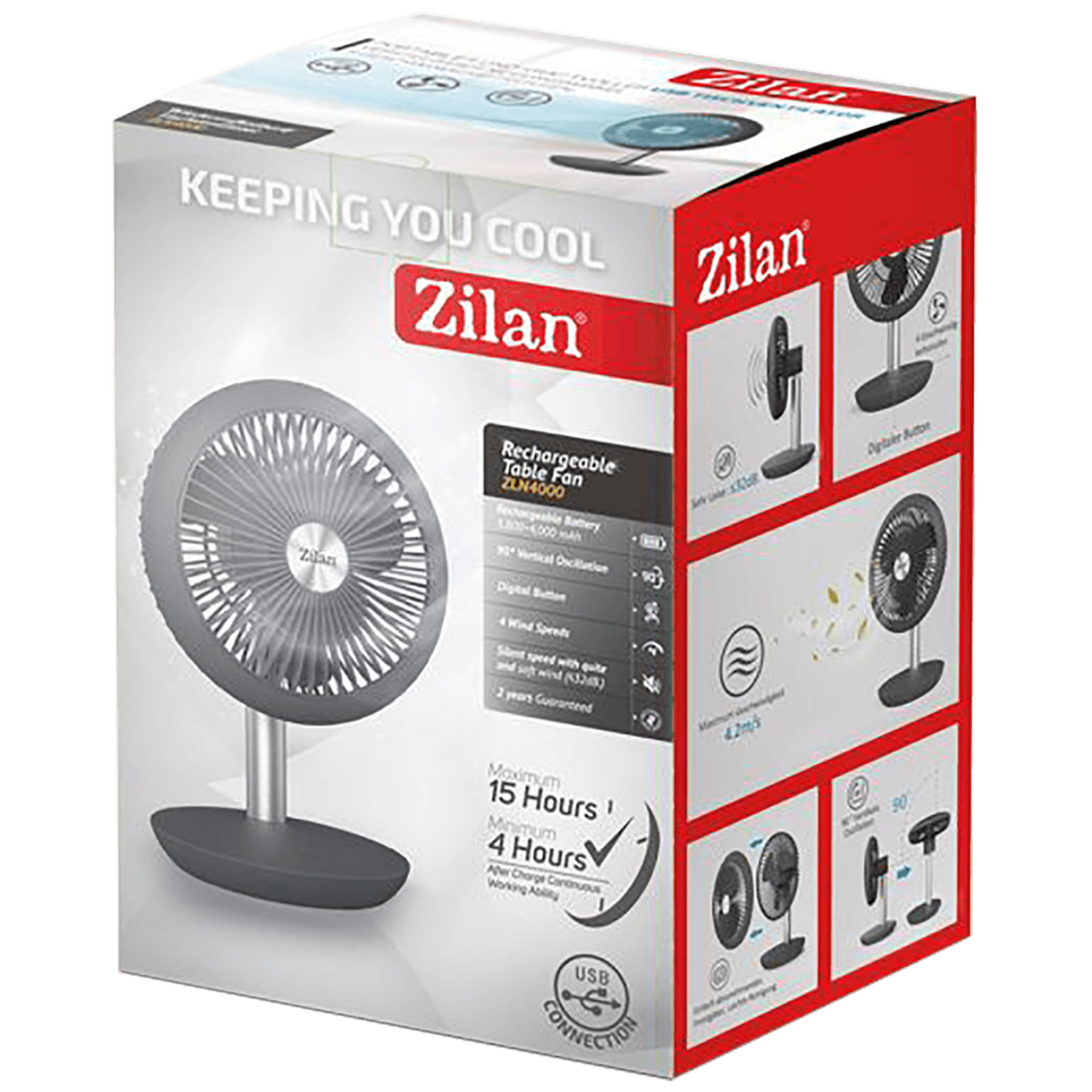 Ventilator stolni ZILAN ZLN4000, punjivi, USB-1