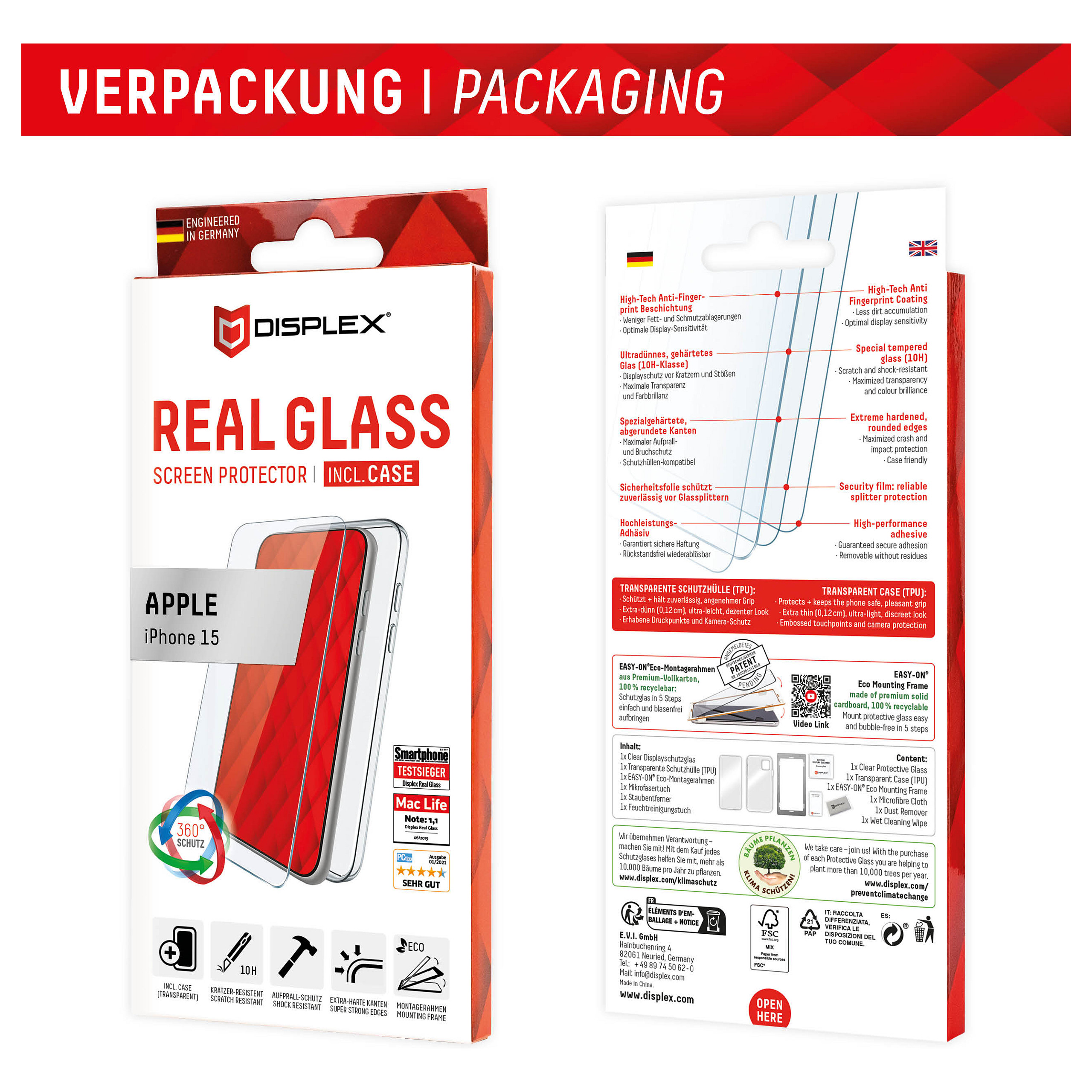 Zaštitno staklo DISPLEX Real Glass 2D + maskica za iPhone 15-15