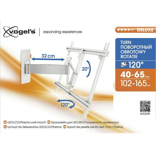 Nosač za TV zidni VOGELS WALL W52081 bijeli (40"-65", do 30 kg, nagib 20°, zakret 120°)-3