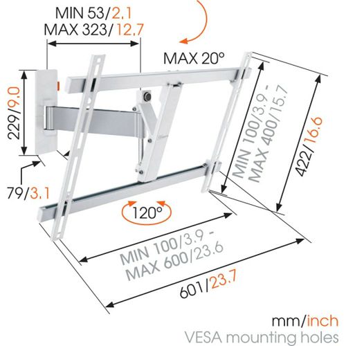 Nosač za TV zidni VOGELS WALL W52081 bijeli (40"-65", do 30 kg, nagib 20°, zakret 120°)-4