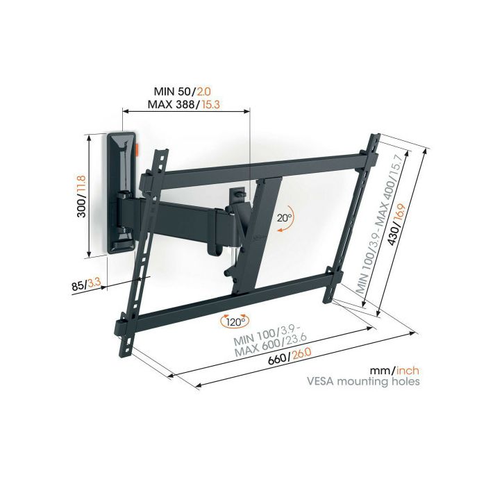 Nosač za TV zidni VOGELS TVM 3623 Full-Motion (40"-77", do 35 kg, nagib 20°, zakret 120°)-8