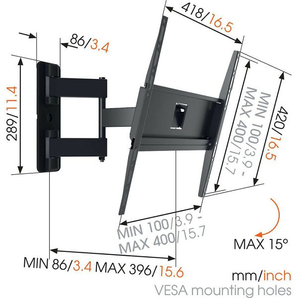 Nosač za TV zidni VOGELS MA4040 (40"-77", do 25 kg, nagib 15°, zakret 180°, sa zglobom)-2