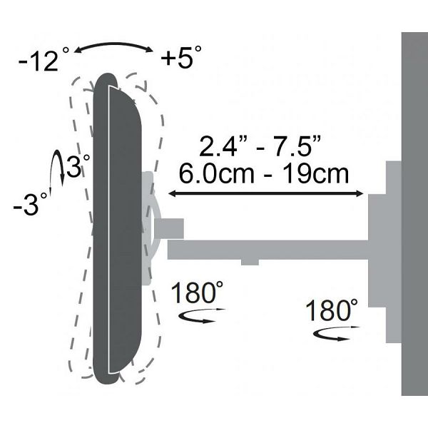 Nosač za TV zidni SBOX LCD-221 (13"-43", do 20 kg, nagib -12°/+5°, zakret 180°)-1