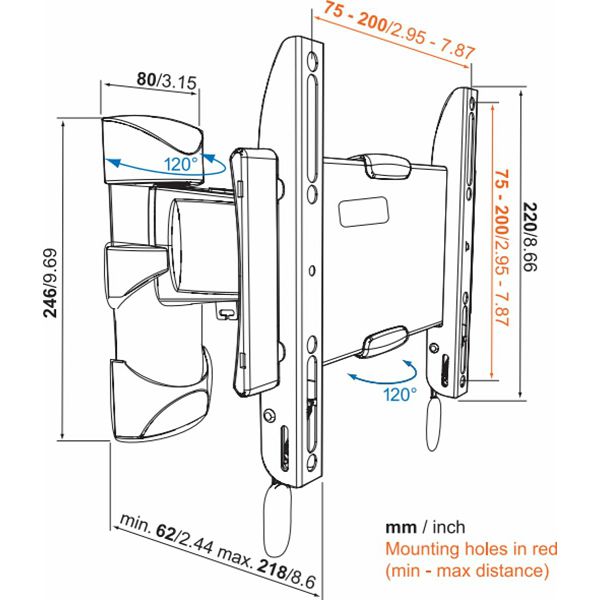 Nosač za TV zidni VOGELS BASE 25 S (19"-43", do 20 kg, zakret 120°)-2
