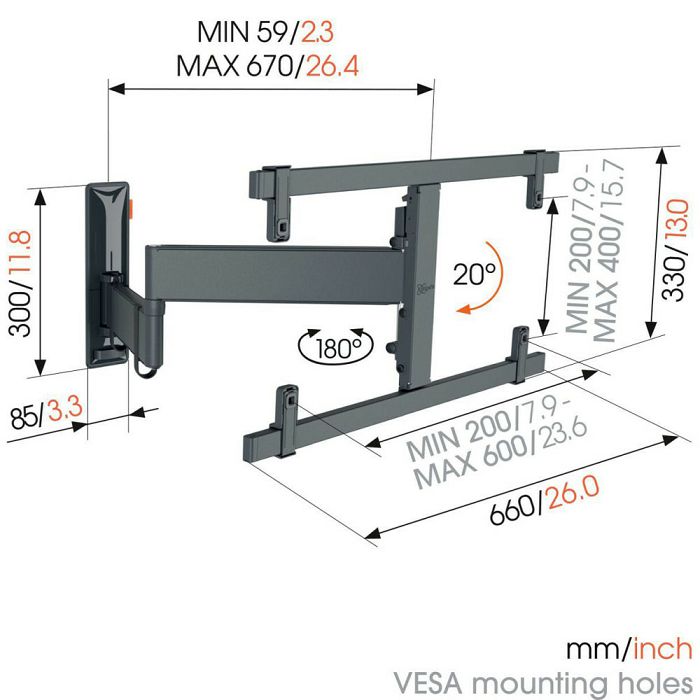 Nosač za TV zidni VOGELS COMFORT TVM 3663 Full-Motion+ (40-77", do 35 kg, nagib 20°, zakret 180°)-1